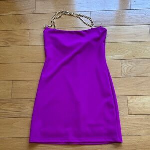Nookie Vibrant Purple Mini Dress with Gold Chain Straps